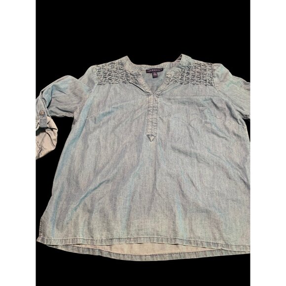 Bandolino Trinity Denim Blue Jean Long Sleeve Blouse Beaded Accent Ladies XXL - Picture 3 of 8